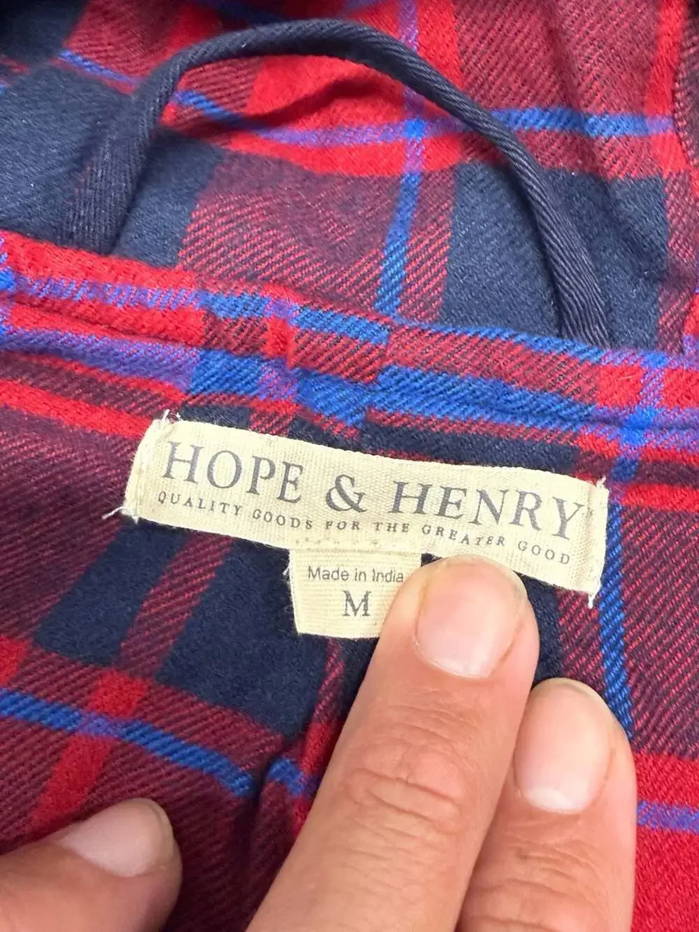Hope & Henry Boys Wool Blend Duffle Coat - Navy Blue with Plaid Lining - Size M
